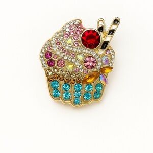 Colorful Cupcake Brooch with Crystals.